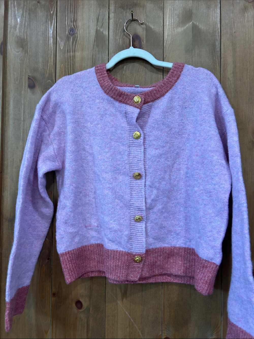 Lilac Pink Contrasting Trim Button Cardigan